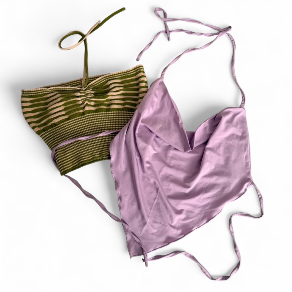 Striped Green and Purple Halter Tops